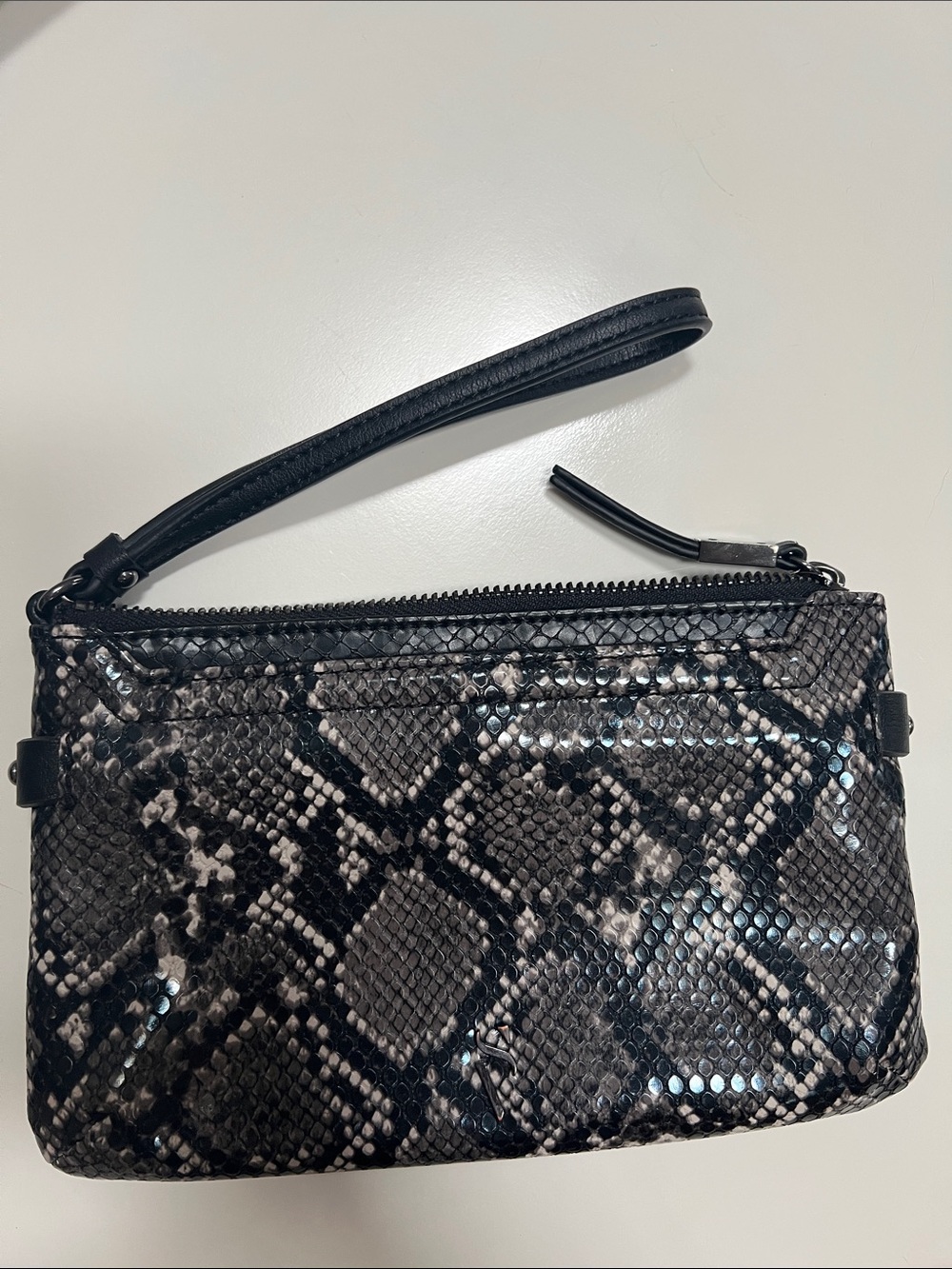 Black Snakeskin-Pattern Wristlet Clutch